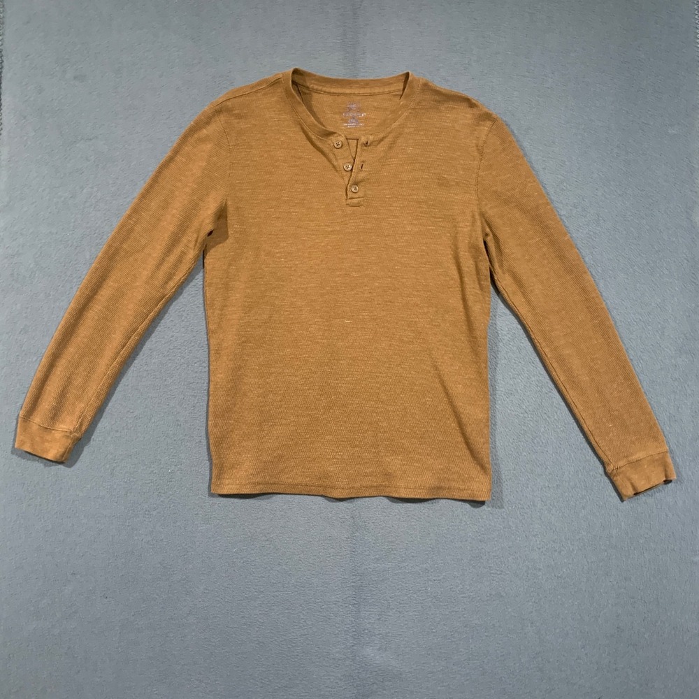 George‎ Mens Long Sleeve Waffle Knit Henley Shirt Brown Medium M 38-40 Thermal